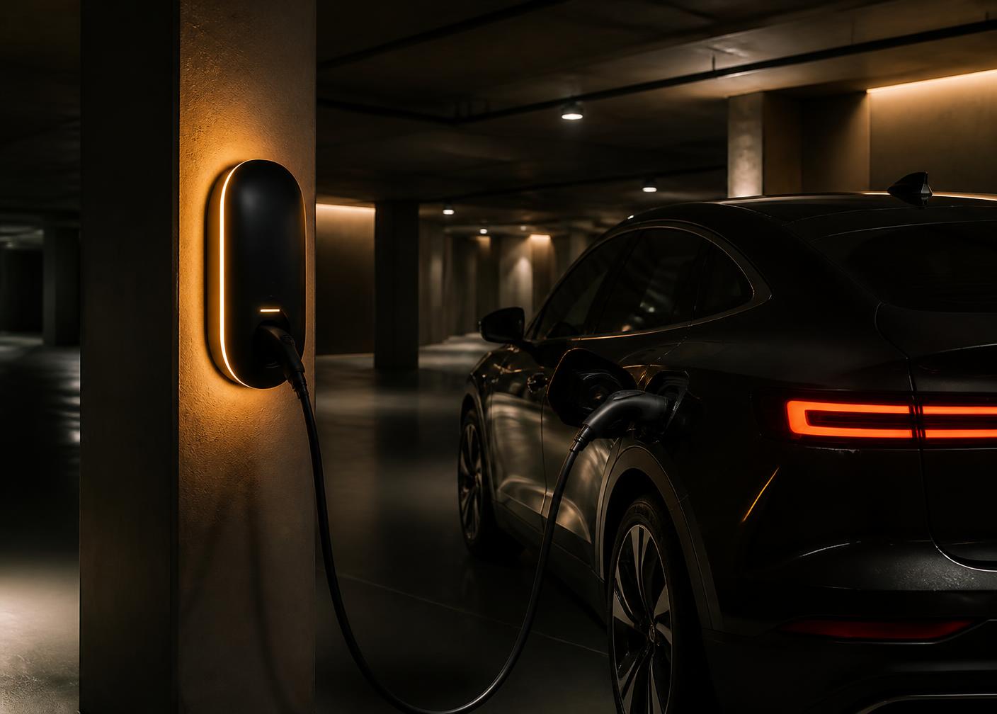 Carregador de veículo elétrico instalado em garagem de condomínio